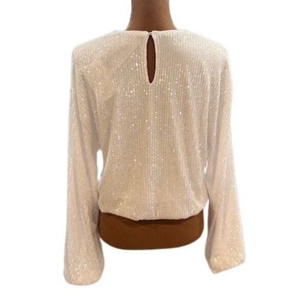 Show Me Your Mumu “Good Times” White Sequined Long Sleeve Top – NWT Large - Picture 7 of 10